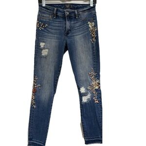 Abercrombie & Fitch Harper Ankle Jeans with floral Embroidery SZ 2/26